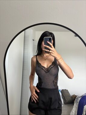 Stella McCartney Black Sheer Lace-Trim bodysuit
